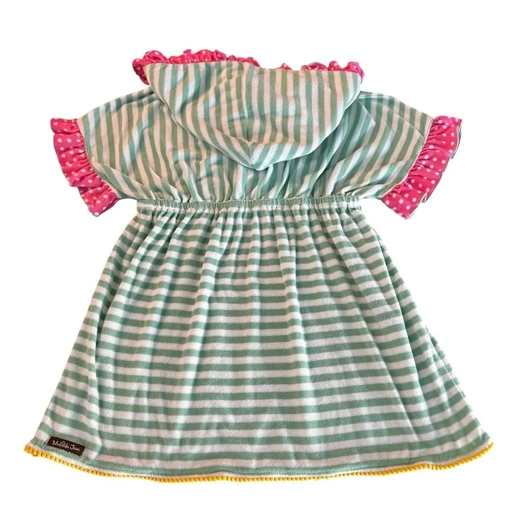 Matilda Jane Green and White Striped Hooded Swimsuit Coverup Size 8